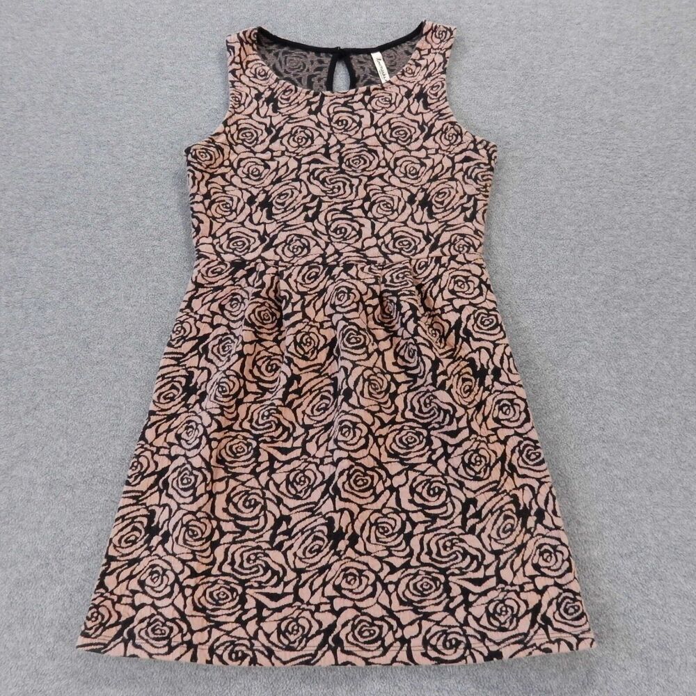 Lovemarks Anthropologie Dress Medium Pink Rose Flower Mini Stretch Made in USA